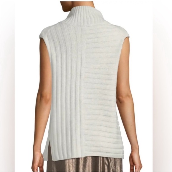 Vince Wool Cashmere Blend Size M Gray Mixed Ribbed Sleeveless Turtleneck Sweater - Picture 3 of 13